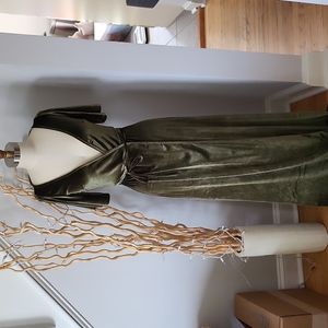 BALTICBORN Velvet Olive Maxi Wrap Dress SZ XS